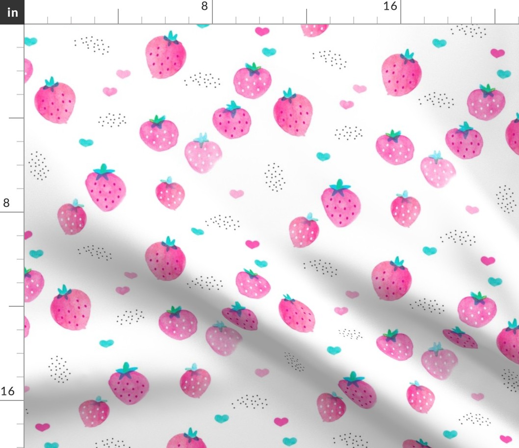 Water colors hot pink summer strawberry fruit hearts print