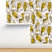 geo owls // large mustard and cream owls birds hand-drawn illustration seamless repeat by Andrea Lauren