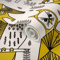 geo owls // large mustard and cream owls birds hand-drawn illustration seamless repeat by Andrea Lauren