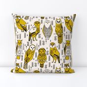 geo owls // large mustard and cream owls birds hand-drawn illustration seamless repeat by Andrea Lauren