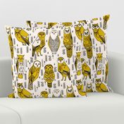 geo owls // large mustard and cream owls birds hand-drawn illustration seamless repeat by Andrea Lauren