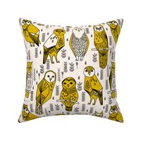 geo owls // large mustard and cream owls birds hand-drawn illustration seamless repeat by Andrea Lauren