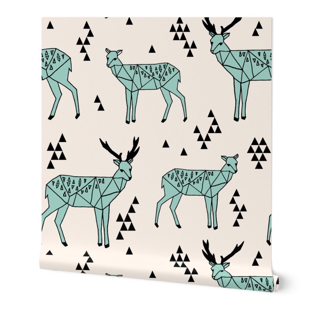 Geo Deer - Pale Turquoise (Large Version) by Andrea Lauren 