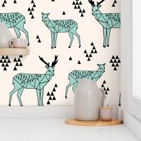 Geo Deer - Pale Turquoise (Large Version) by Andrea Lauren 