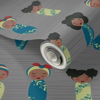 African Doll fabric gray background © Jennifer Garrett