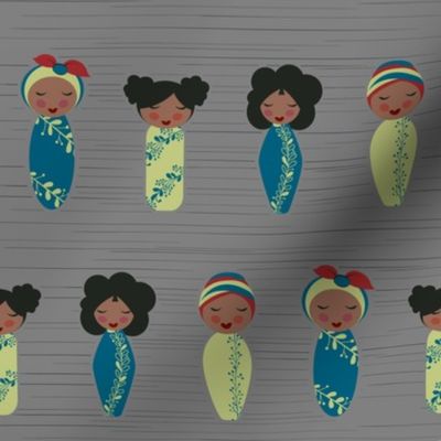 African Doll fabric gray background © Jennifer Garrett