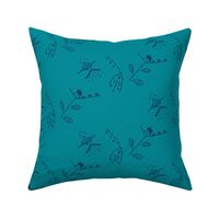 teal meadow with navy flower embroidery
