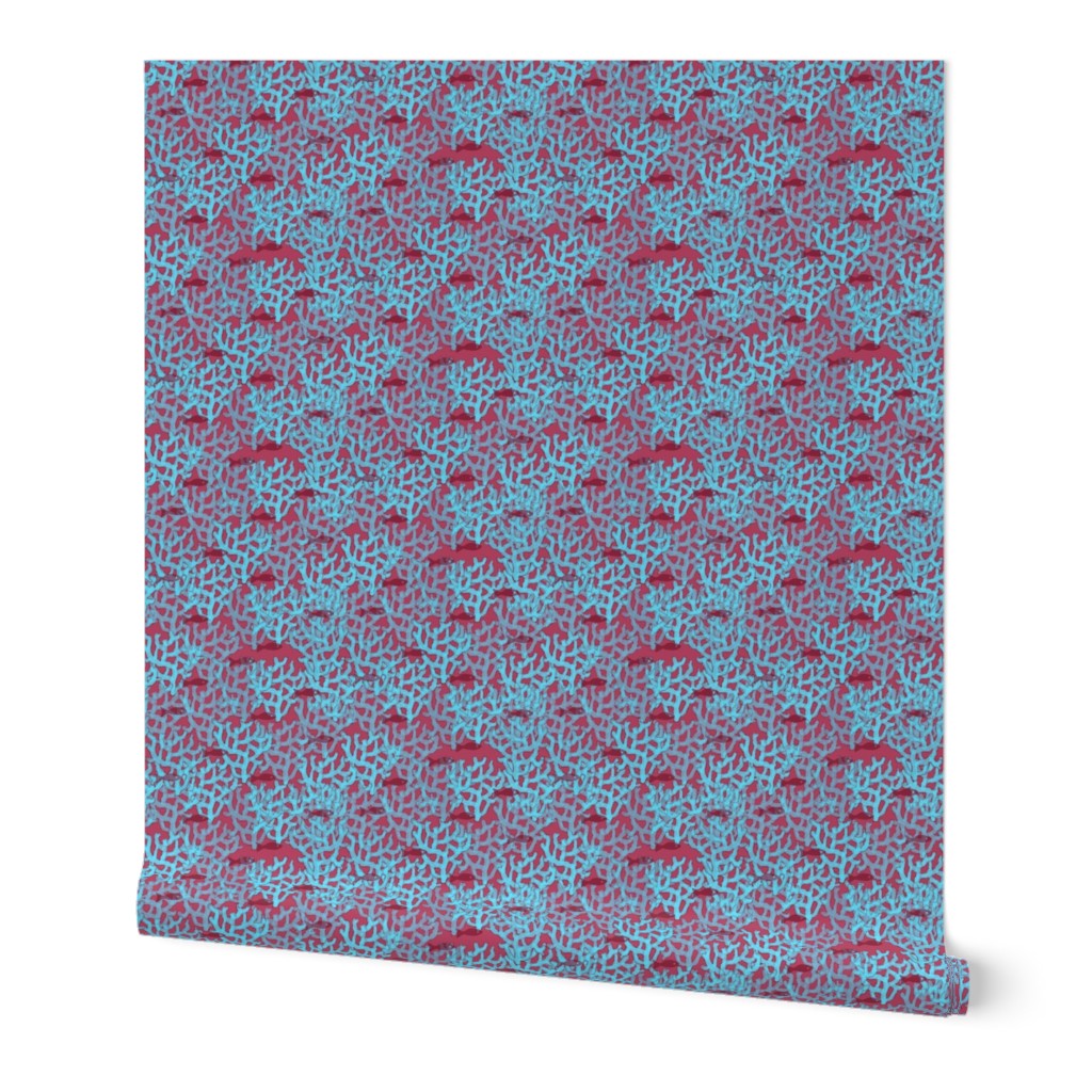 Blue Coral on Red with Fish