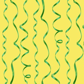 green curling ribbons on yellow