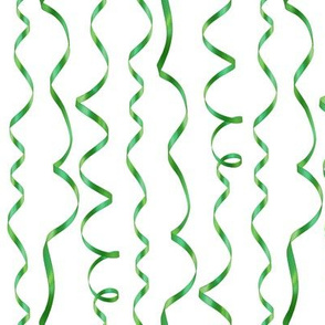 green curling ribbons  on white