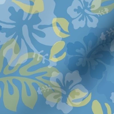 Hawaiian Lei Flower Pattern in Blues & Yellow