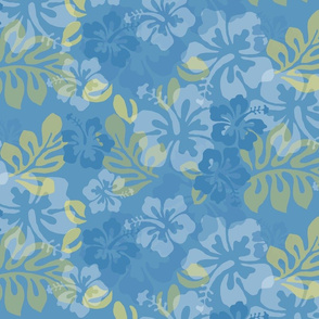 Hawaiian Lei Flower Pattern in Blues & Yellow