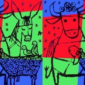 merry christmas stars bulls cows donkeys lambs sheep doves birds abstract colorful pop art animals neon vintage retro kitsch 