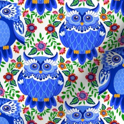 BLUE OWLS WITH FLOWERS OGEE