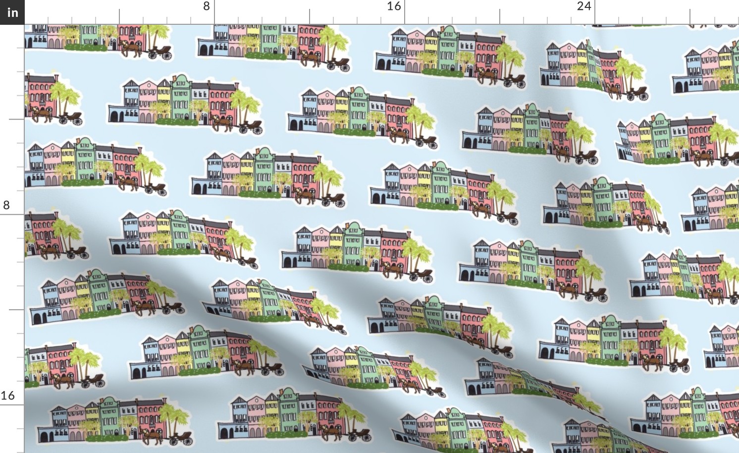 Charleston rainbow row blue Fabric Spoonflower