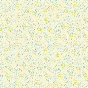 Pastel Faded Yellow Blue Flowers