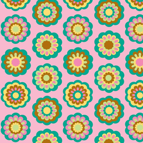 retro flowers on pink - large rows