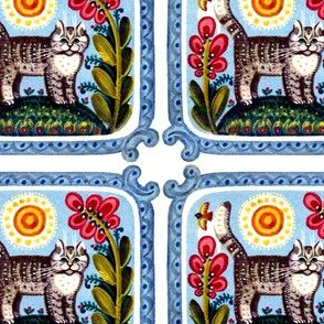 vintage retro kitsch flowers sun birds cats pussy folk art