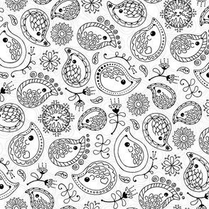 Hedgehog Paisley -Black & White