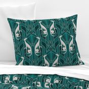 Art Deco Gray Grayhound_Tinsel Silver_Bg Teal_50Size