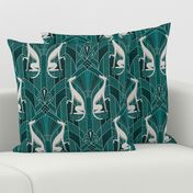 Art Deco Gray Grayhound_Tinsel Silver_Bg Teal_50Size