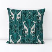 Art Deco Gray Grayhound_Tinsel Silver_Bg Teal_50Size