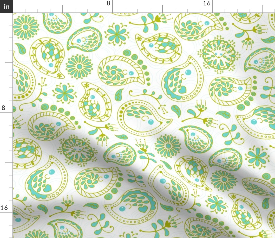 Hedgehog Paisley - Green & White