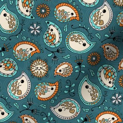 Hedgehog Paisley_Bg Blue Peacock_50%size