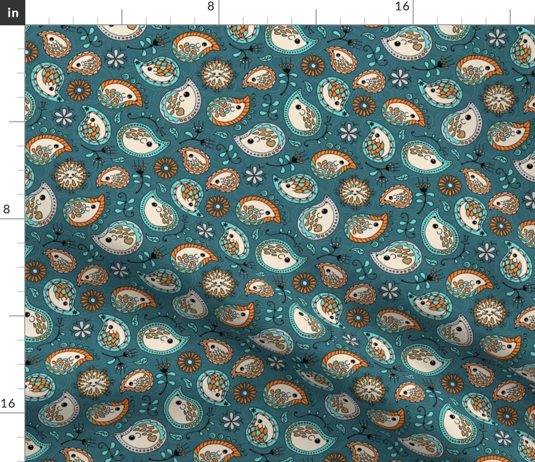 Hedgehog Paisley_Bg Blue Peacock_50%size