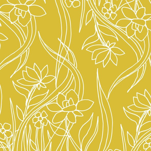 Floral Drawing on Yellow