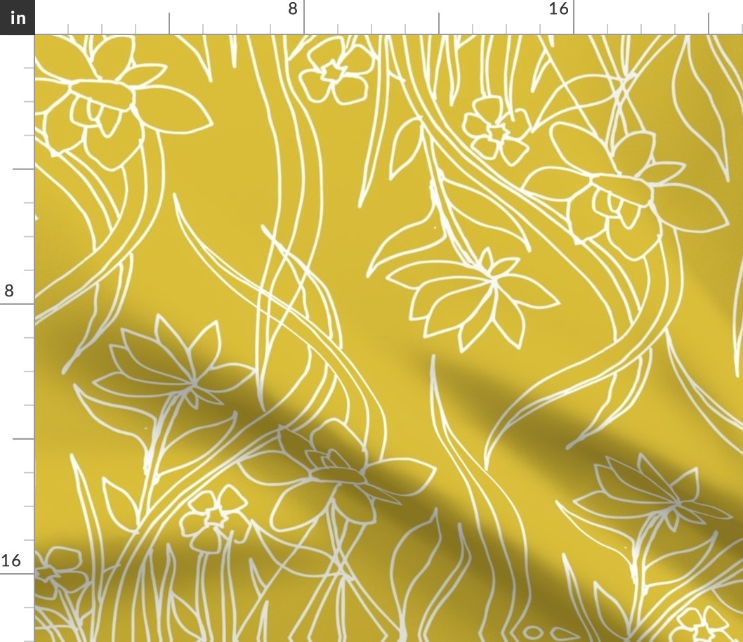 Floral Drawing on Yellow