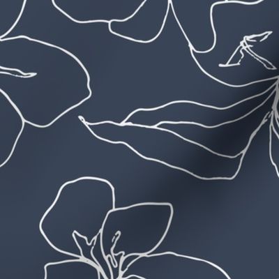 Delicate Flower Petals, Drawing on Blue