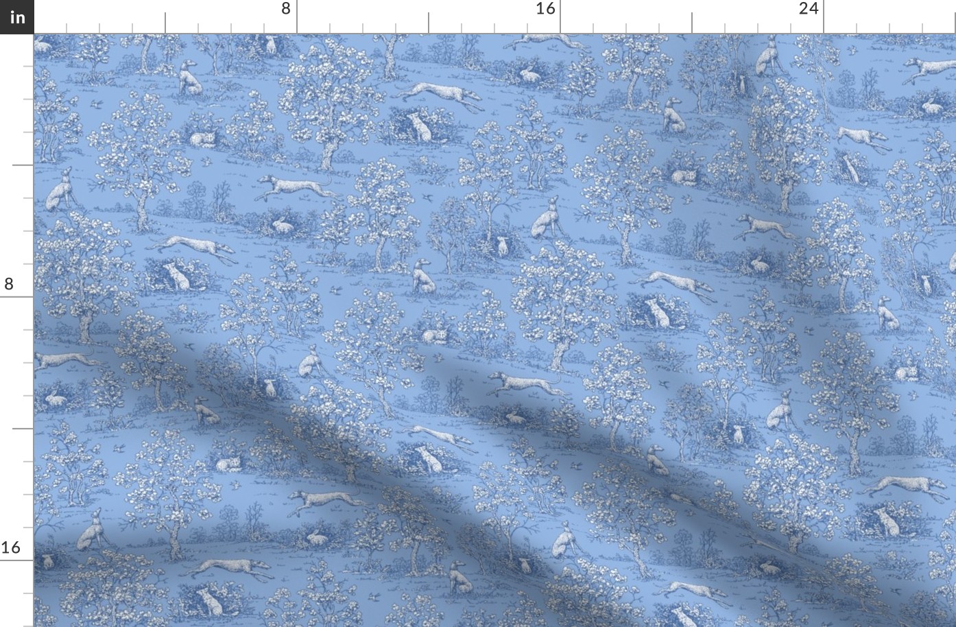 Soft Blue Reverse Greyhound Toile de Jouy 