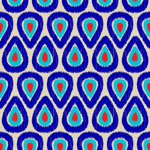 Blue and red Ikat drops on natural