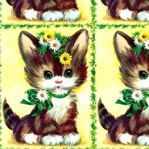 cats kittens pussy ribbons vines leaves leaf daisy flowers daisies lolita vintage retro kitsch whimsical adorable cute