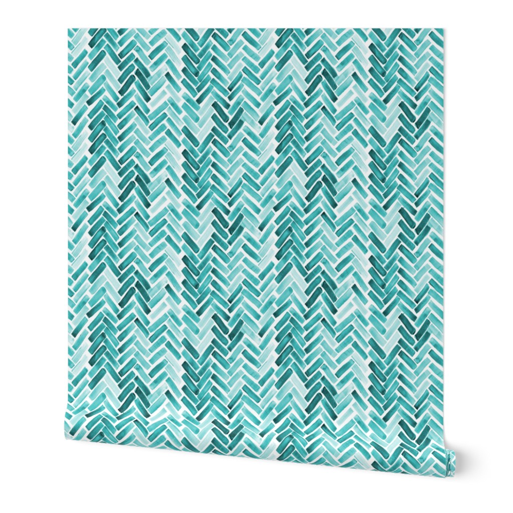 Mint  watercolor herringbone