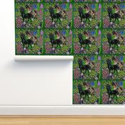 horses flowers leaves birds butterfly butterflies tribal folk art colorful pastures fields pony ponies nature animals