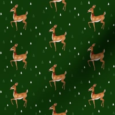 Christmas Deer Holly Green