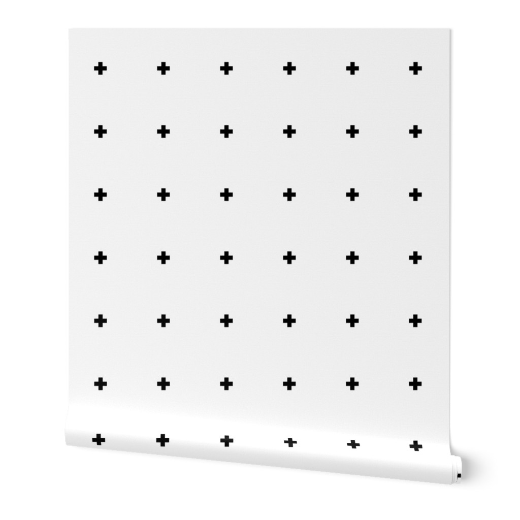 black swiss cross 1" on white - wide spacing