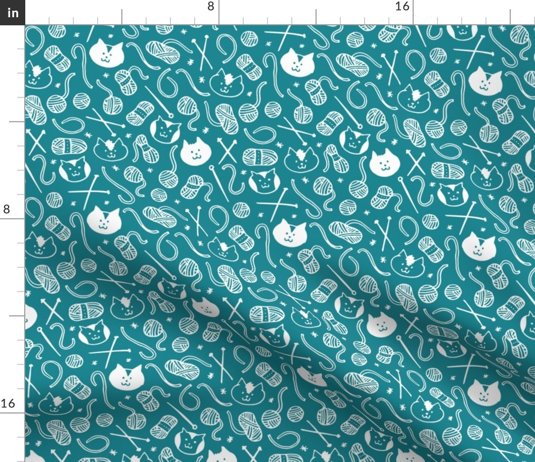 Cats & Yarn in Teal