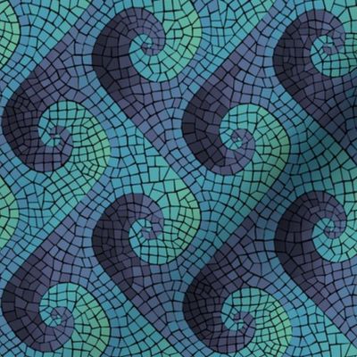 wave mosaic small sideways - indigo, blue, aqua, green