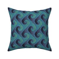 wave mosaic small sideways - indigo, blue, aqua, green