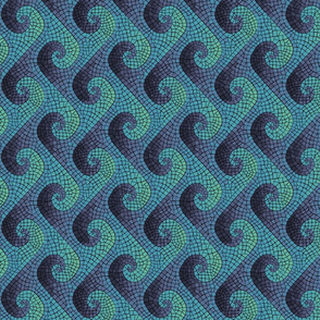 wave mosaic small sideways - indigo, blue, aqua, green