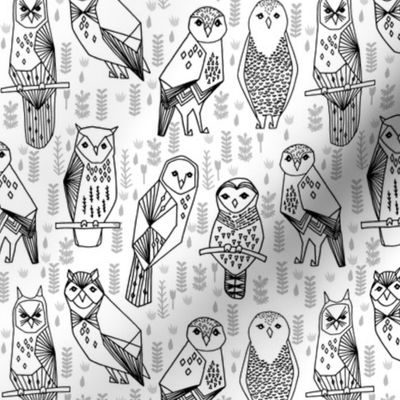 Owls - Black and White small - hand drawn seamless illustration by andrea lauren