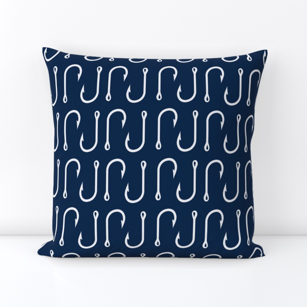 fish hooks // white on navy - LARGE Scale