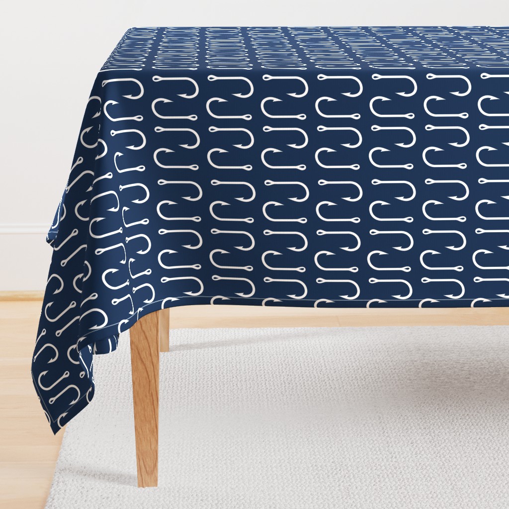 fish hooks // white on navy - LARGE Scale