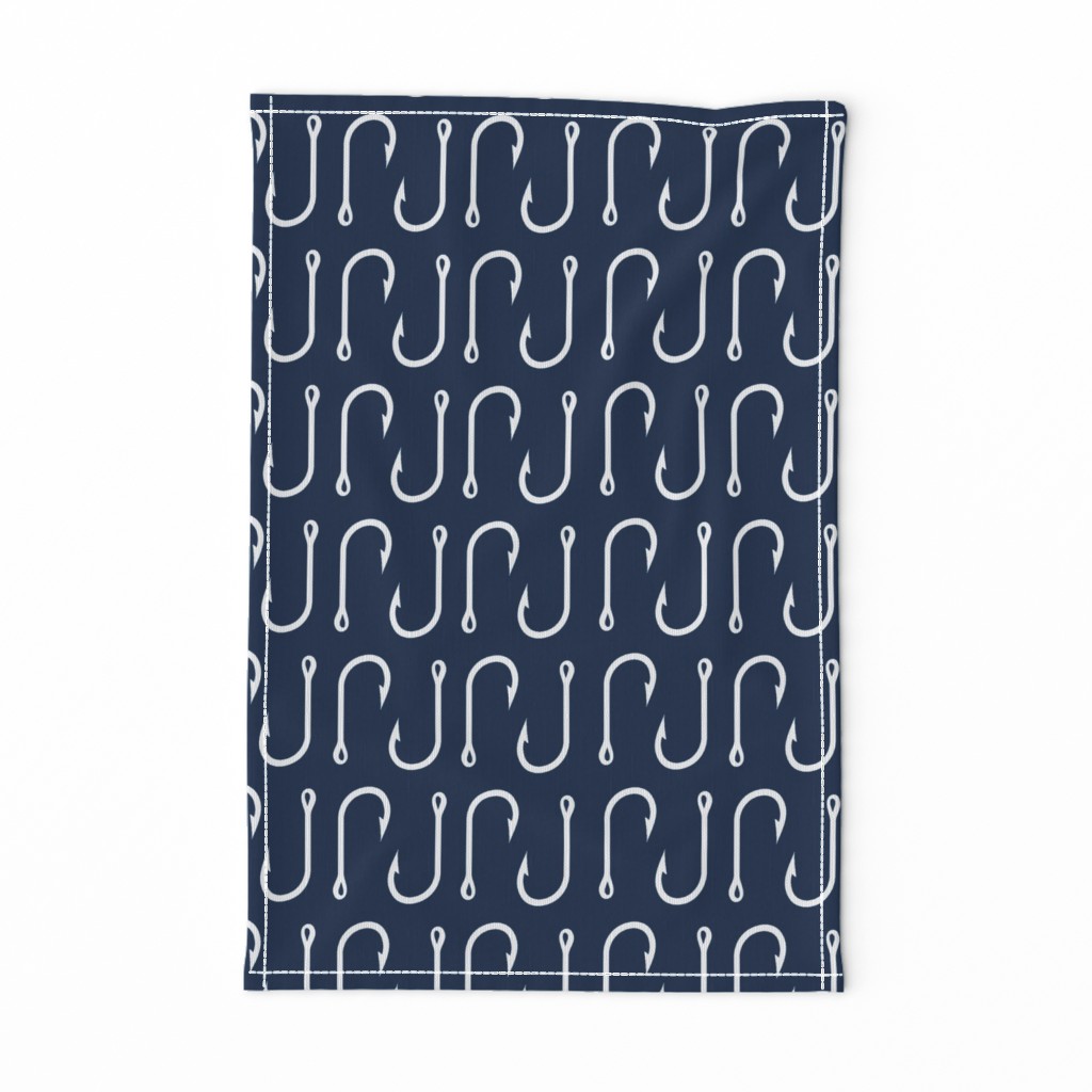 fish hooks // white on navy - LARGE Scale