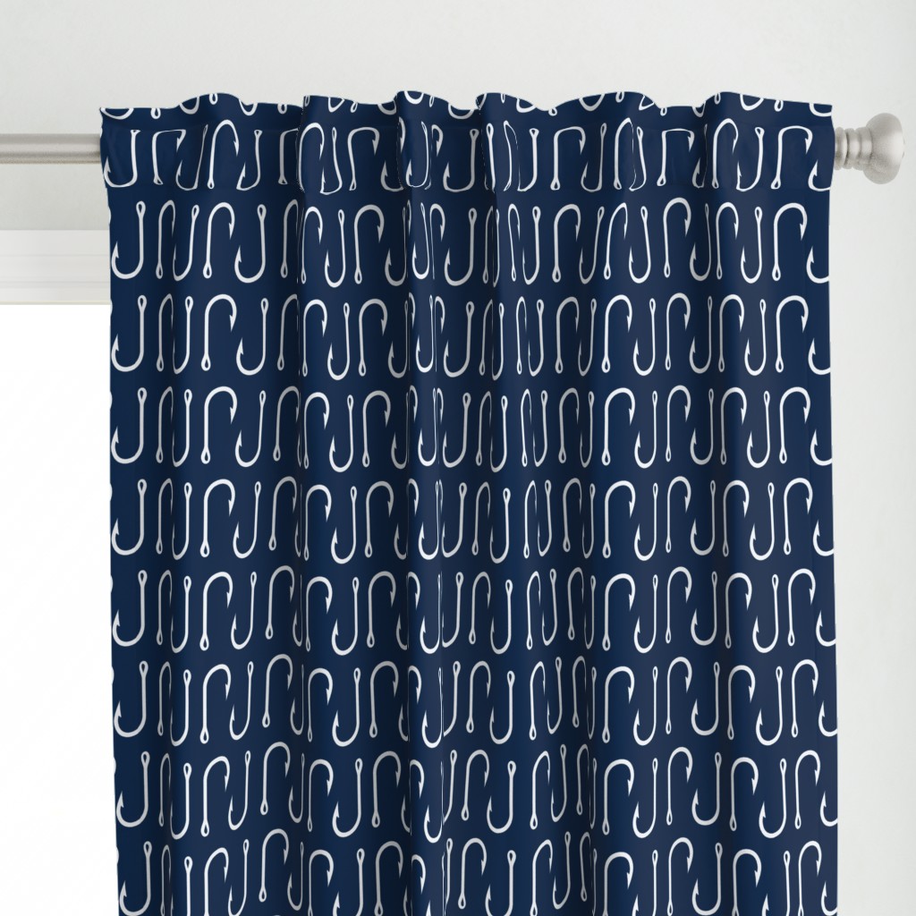 fish hooks // white on navy - LARGE Scale