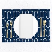 fish hooks // white on navy - LARGE Scale