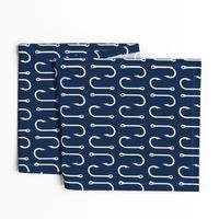 fish hooks // white on navy - LARGE Scale